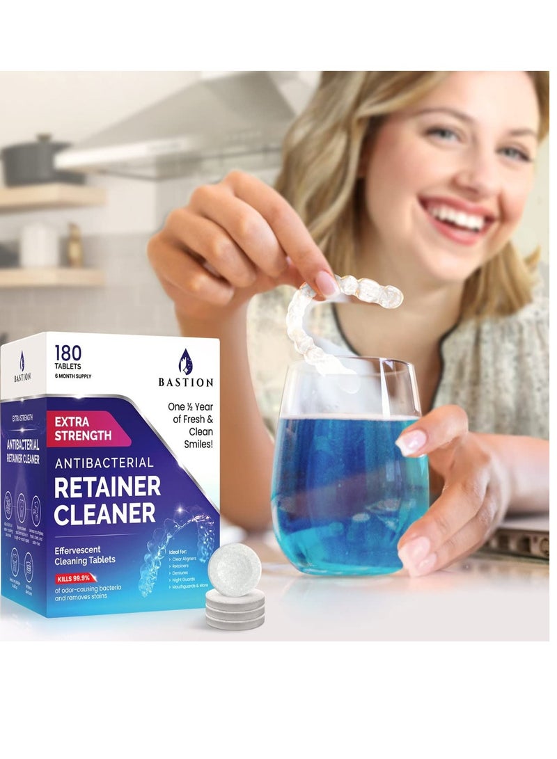 Bastion Retainer Cleaner & Denture Cleanser - 180 Effervescent Tablets 6 Month Supply Removes Stains, Discoloration, Odors, Plaque Clear Aligners, Mouth Night Guard, All Dental/Oral Appliances - Image 2
