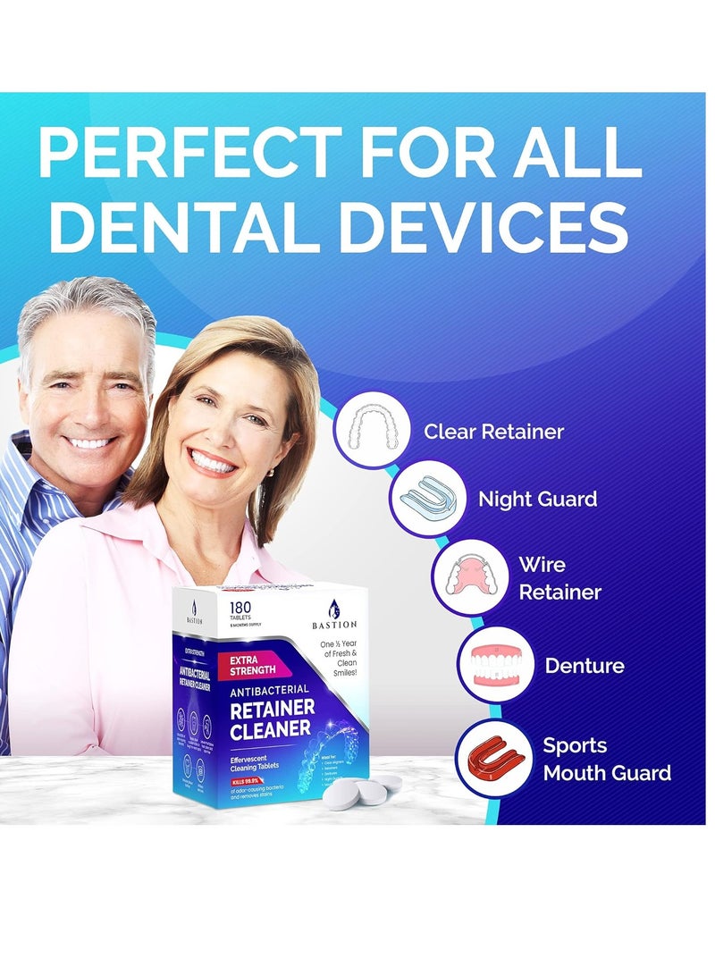 Bastion Retainer Cleaner & Denture Cleanser - 180 Effervescent Tablets 6 Month Supply Removes Stains, Discoloration, Odors, Plaque Clear Aligners, Mouth Night Guard, All Dental/Oral Appliances - Image 4