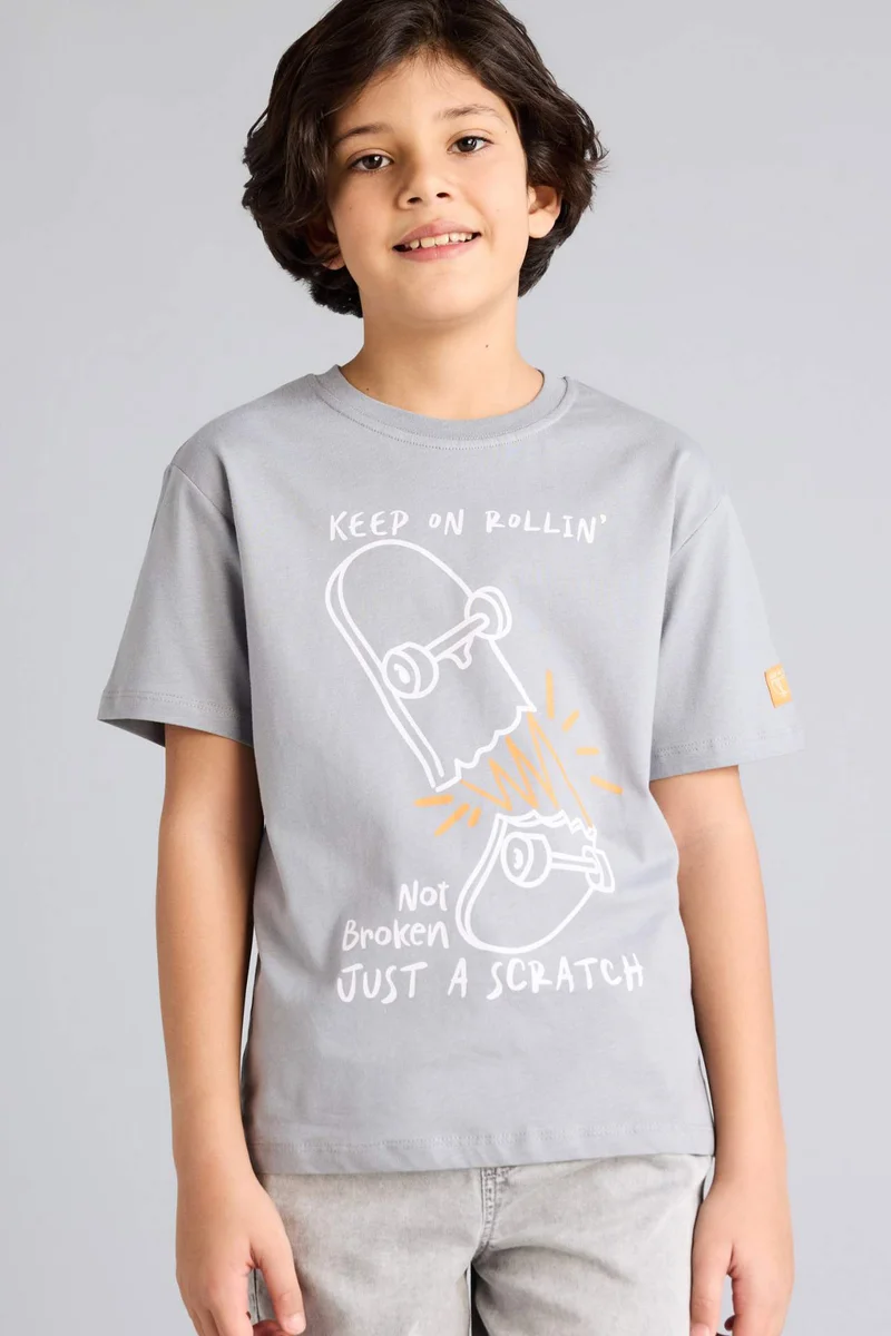 ديفاكتو Boy Regular Fit Crew Neck Printed T-Shirt