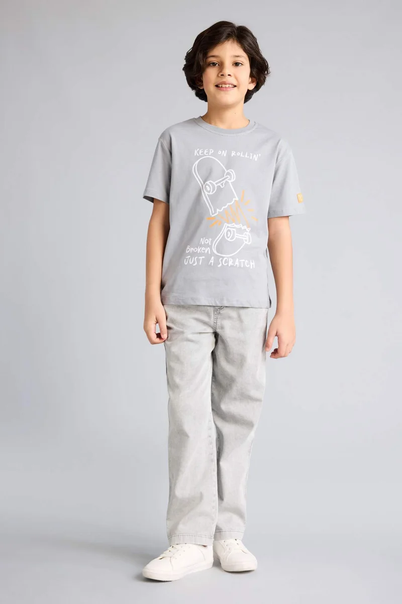 ديفاكتو Boy Regular Fit Crew Neck Printed T-Shirt