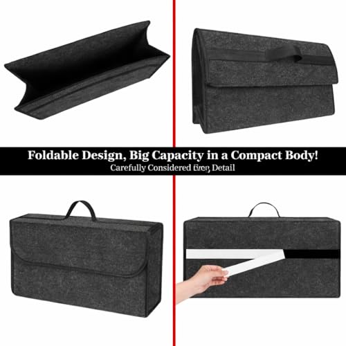 GREENSHEEP Trunk Organizer Heavy-Duty, Non-Slip with Lid Felt Storage Expandable Easy to Clean AntiSlip Utility Tool Sturdy Foldable Boot Bag for Cars, Trucks & SUVs (1 Pc, Dark Grey, Medium) - Image 2