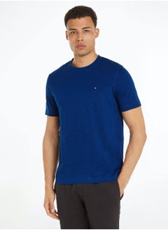 TOMMY HILFIGER Men's Textured Featuring a Crew Neck T-Shirt -  Pure organic slub cotton, Blue  - Image 1