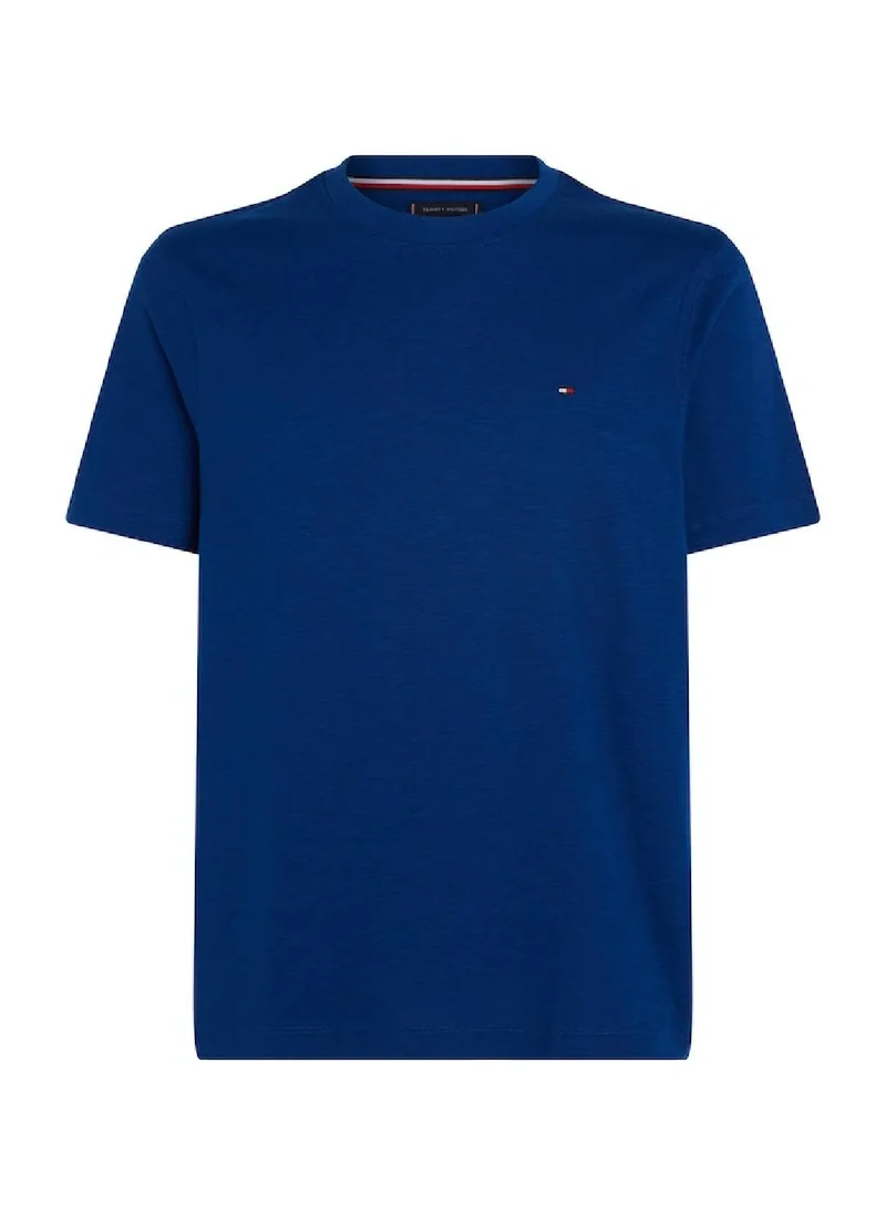 TOMMY HILFIGER Men's Textured Featuring a Crew Neck T-Shirt -  Pure organic slub cotton, Blue