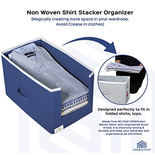HomeStrap Set Of 2 Non Woven Shirt Stacker/Cloth Storage Foldable Wardrobe/closet Organizer With Handle For T-shirts Shirts & Clothes (Navy Blue) - Image 4