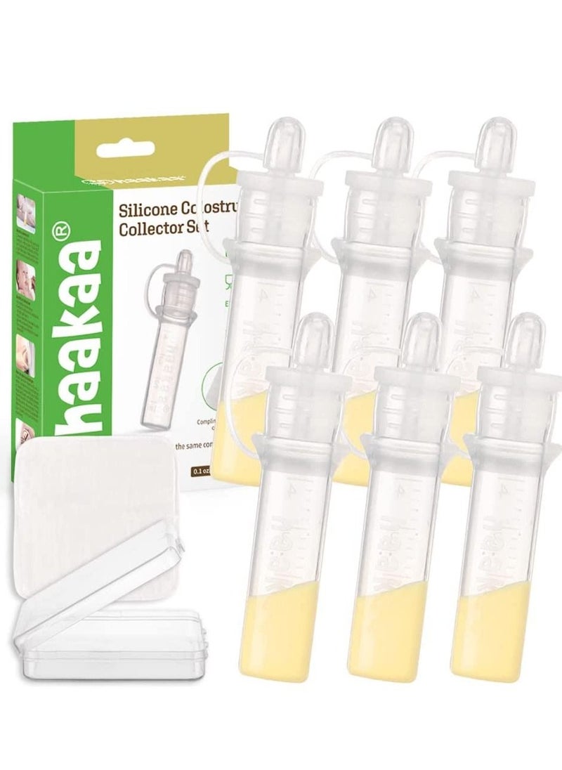 haakaa - Haakaa Colostrum Collector Set for Breastfeeding Mothers to Collect, Store and Feed Colostrum, Includes a Portable Case and a White Cotton Cloth Wipe, 4ml x 6pcs - Image 1