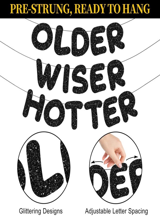 Uiorgui 50th Birthday Decorations Black Gold, Happy 50th Birthday Balloons Older Wiser Hotter Banner for Men Women Funny Fifty Year old Bday Hanging Swirls Cheers to 50 Party Supplies - Image 3