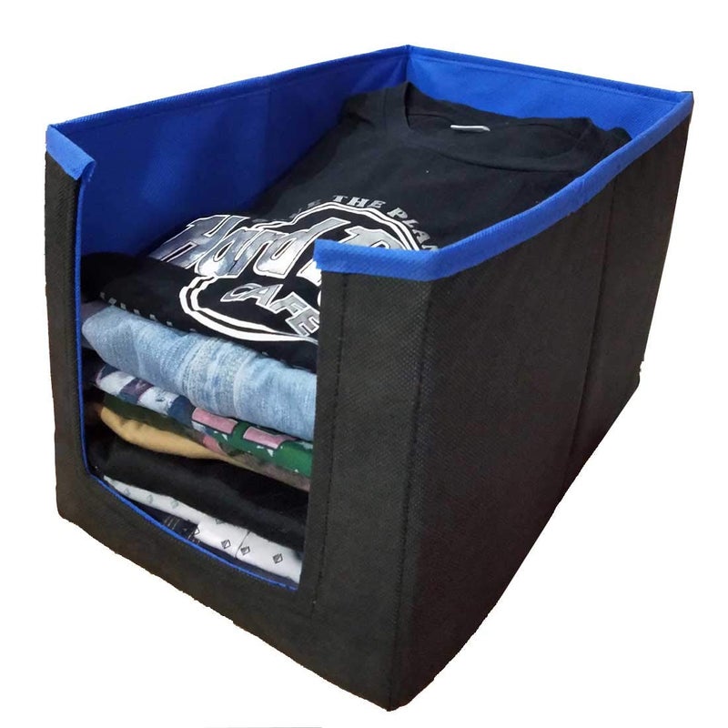 UNICRAFTS Shirt Stacker Wardrobe Organizer Clothing Organizer and Storage Non Woven Stackabler Pack of 2 Blue - Image 2