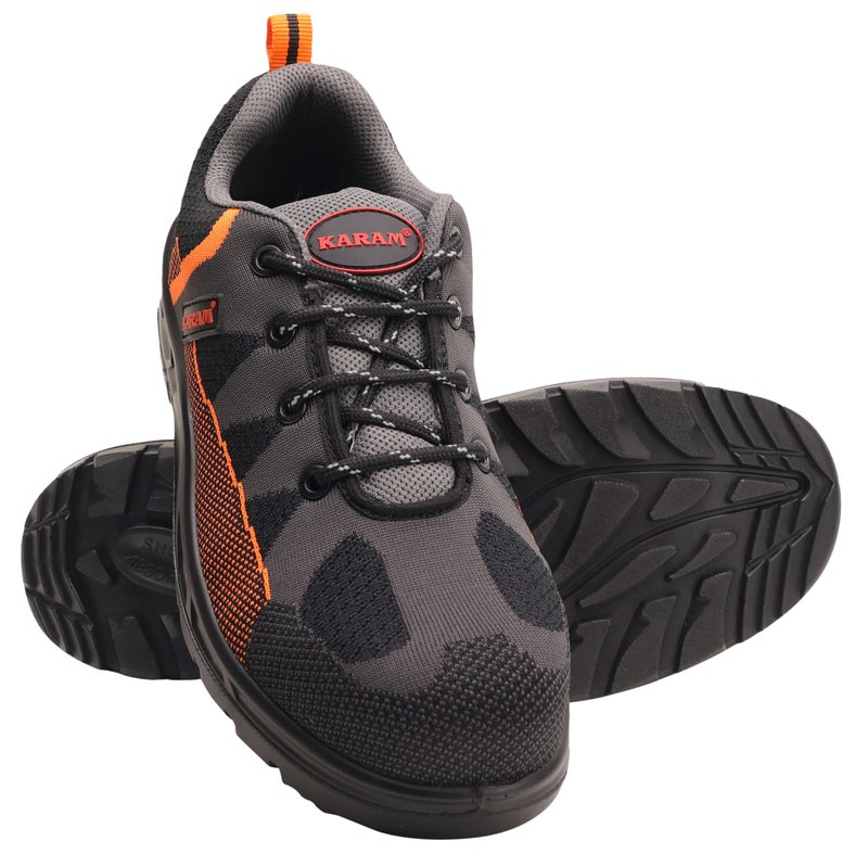 KARAM Flytex FS210 Safety Shoes for Men | Sporty Design, Lightweight with Single Density | Antistatic, Antislip, Oil & Heat Resistant with Fiber Toe | Grey & Orange | Size-09 - Image 1