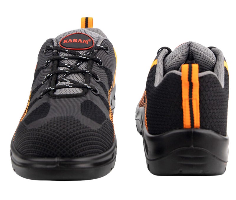 KARAM Flytex FS210 Safety Shoes for Men | Sporty Design, Lightweight with Single Density | Antistatic, Antislip, Oil & Heat Resistant with Fiber Toe | Grey & Orange | Size-09 - Image 4