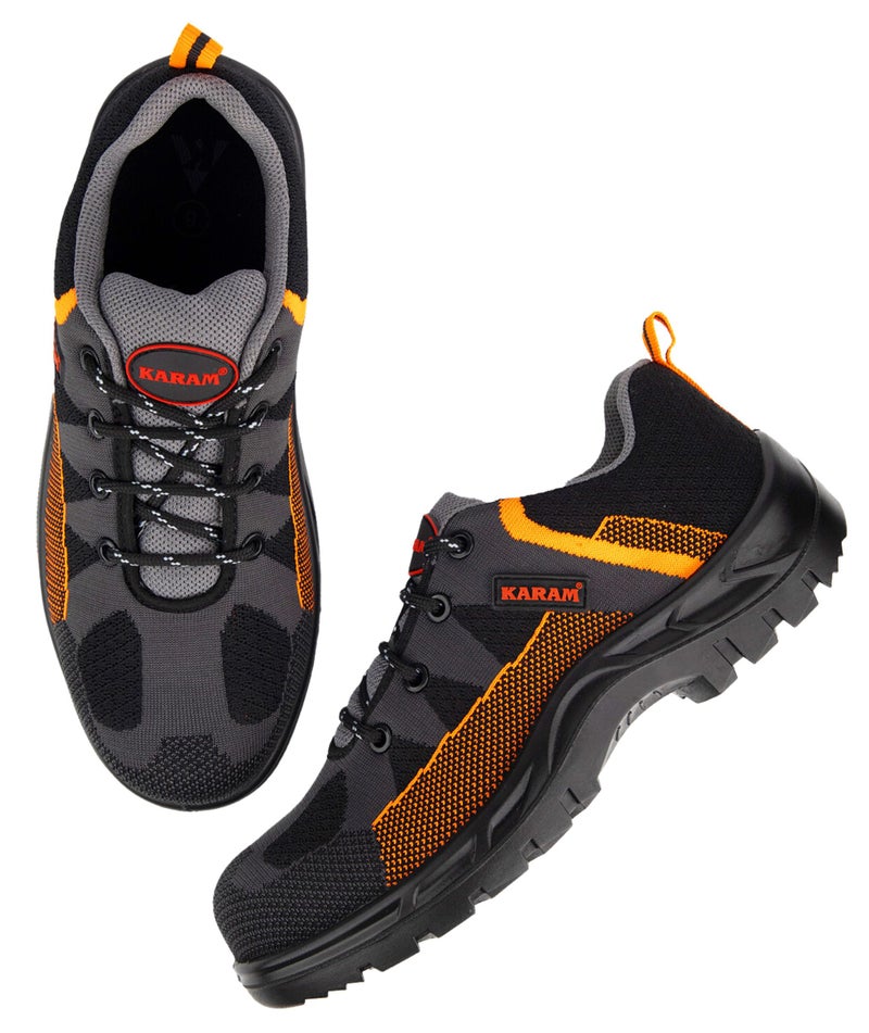 KARAM Flytex FS210 Safety Shoes for Men | Sporty Design, Lightweight with Single Density | Antistatic, Antislip, Oil & Heat Resistant with Fiber Toe | Grey & Orange | Size-09 - Image 2