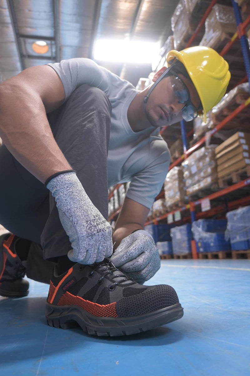 KARAM Flytex FS210 Safety Shoes for Men | Sporty Design, Lightweight with Single Density | Antistatic, Antislip, Oil & Heat Resistant with Fiber Toe | Grey & Orange | Size-09 - Image 5