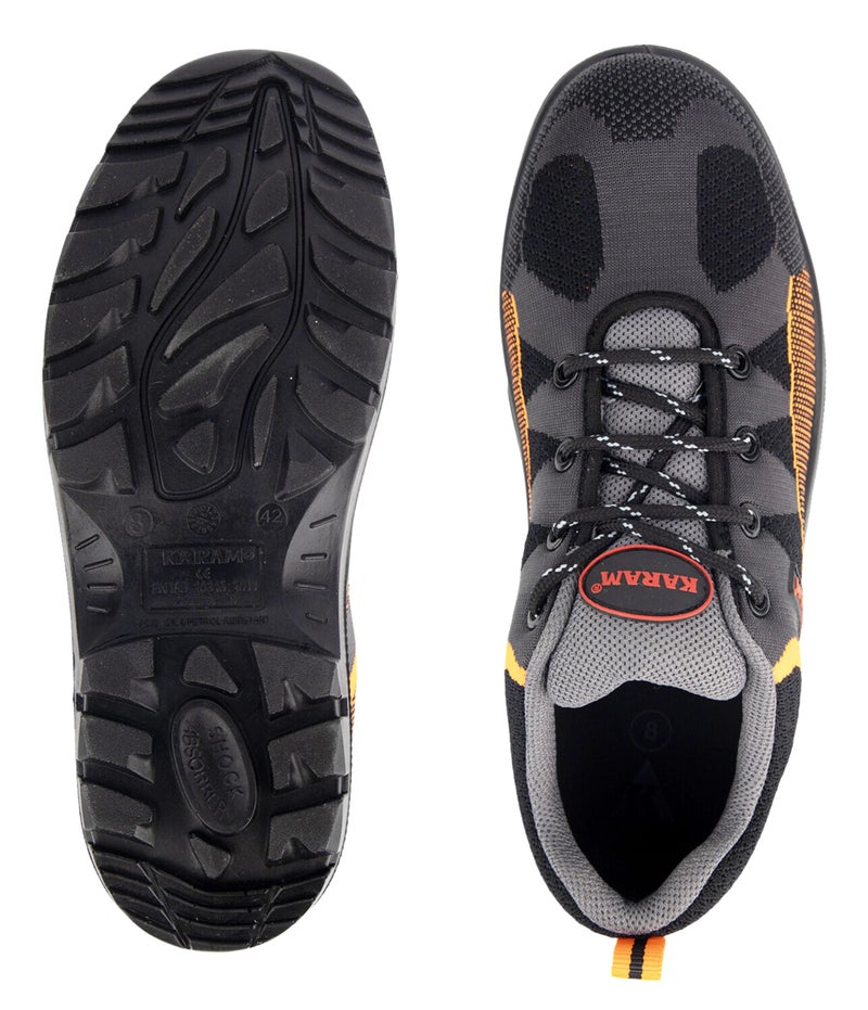 KARAM Flytex FS210 Safety Shoes for Men | Sporty Design, Lightweight with Single Density | Antistatic, Antislip, Oil & Heat Resistant with Fiber Toe | Grey & Orange | Size-09 - Image 3
