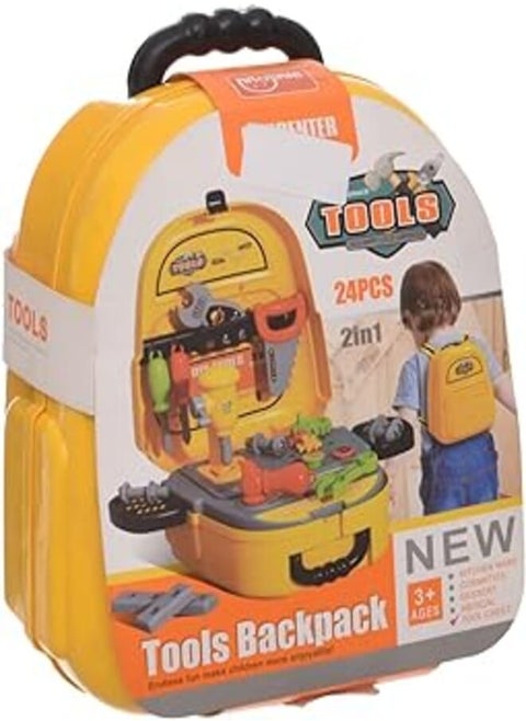 Generic Plastic Tools Back Pack For Boys Set Of 24 Pieces - Yellow Black