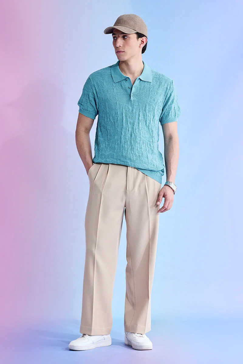 SNITCH Utopia Relaxed Fit Jacquard Knitted Polo T-Shirt