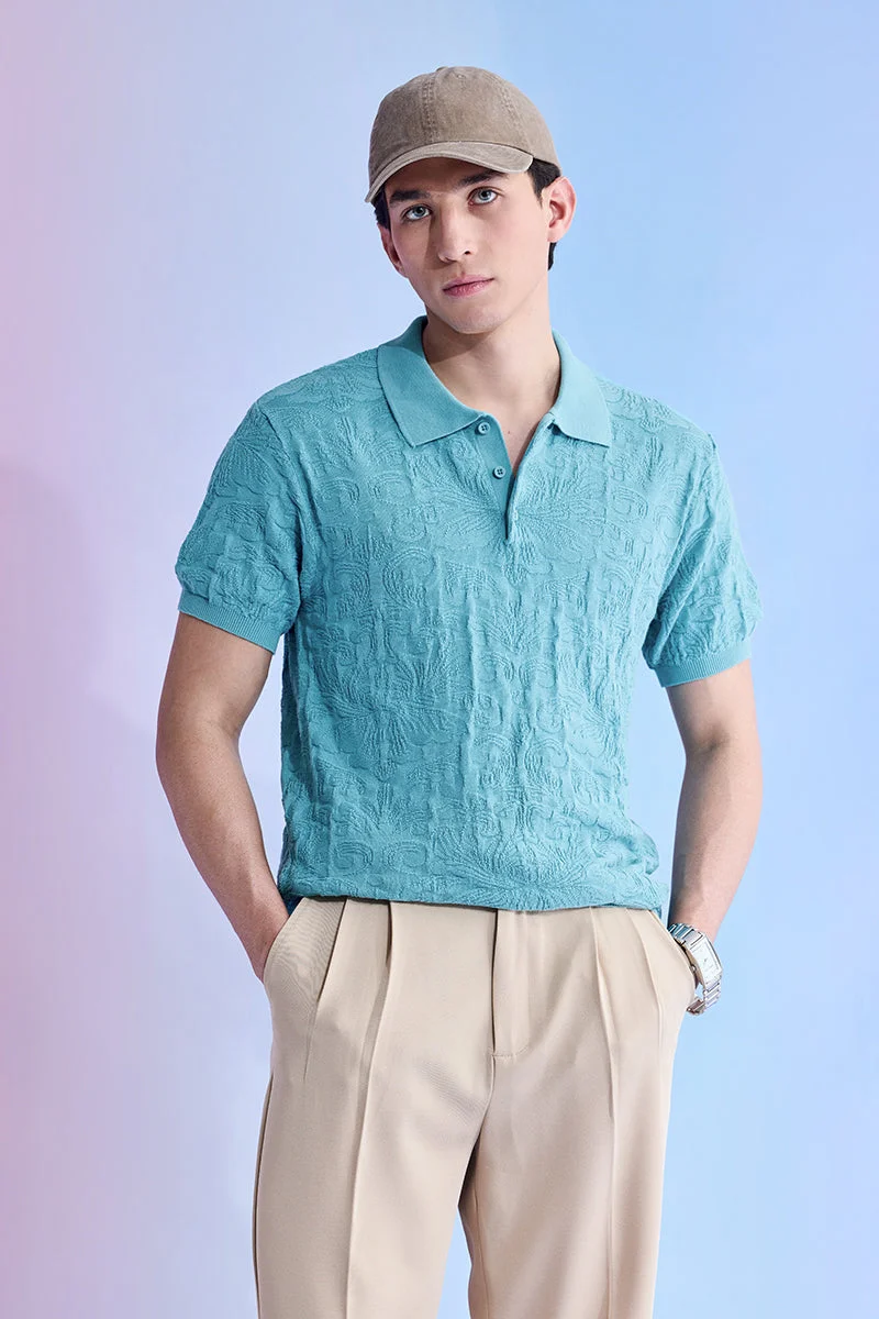 SNITCH Utopia Relaxed Fit Jacquard Knitted Polo T-Shirt