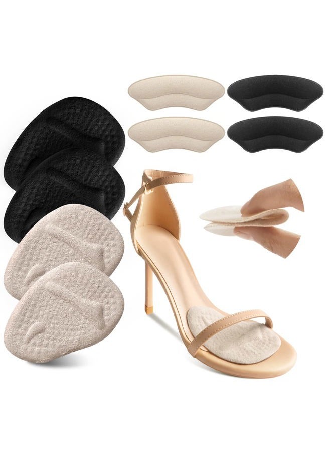Riootlnm Metatarsal Pads, Ball of Foot Cushions, Heel Pads Inserts for Too Big Shoe, Reduce Foot Pain, No Slip Heel Grips Liners Shoe Pads for Loose Shoe, Blisters(Beige+Black) - Image 1