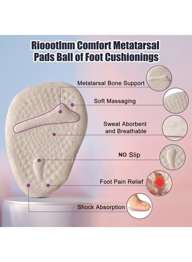 Riootlnm Metatarsal Pads, Ball of Foot Cushions, Heel Pads Inserts for Too Big Shoe, Reduce Foot Pain, No Slip Heel Grips Liners Shoe Pads for Loose Shoe, Blisters(Beige+Black) - Image 2