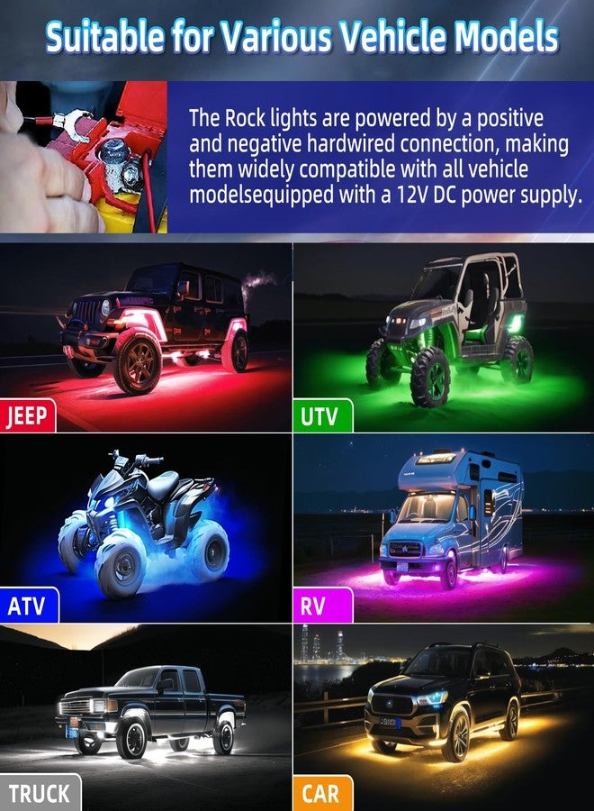 ZONECONA 4Pods Segmented RGB LED Men Rock Lights Kit with APP/RF Remote Control, Upgraded Multicolor Underglow Neon Music Mode Waterproof 12V Fender Lights for Trucks Pickup Jeep Golf Cart ATV UTV - Image 5