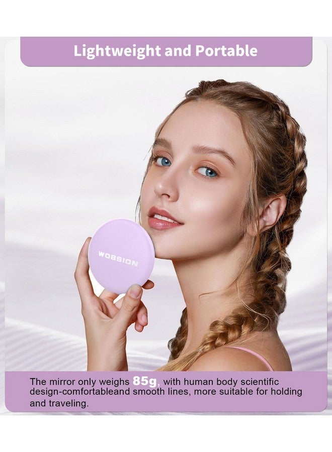 wobsion Travel Makeup Mirror With Light, 1X/10X Compact Magnifying Mirror,Handheld 2-Sided Pocket Mirror,Led Small Mirror For Purse,3.5In Hand Mirror,Travel Size Mirror For Handbag,Gift,Purple  - Image 3