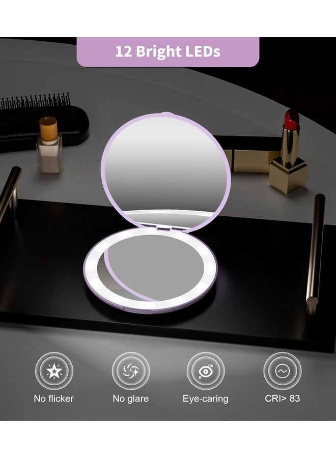 wobsion Travel Makeup Mirror With Light, 1X/10X Compact Magnifying Mirror,Handheld 2-Sided Pocket Mirror,Led Small Mirror For Purse,3.5In Hand Mirror,Travel Size Mirror For Handbag,Gift,Purple  - Image 5