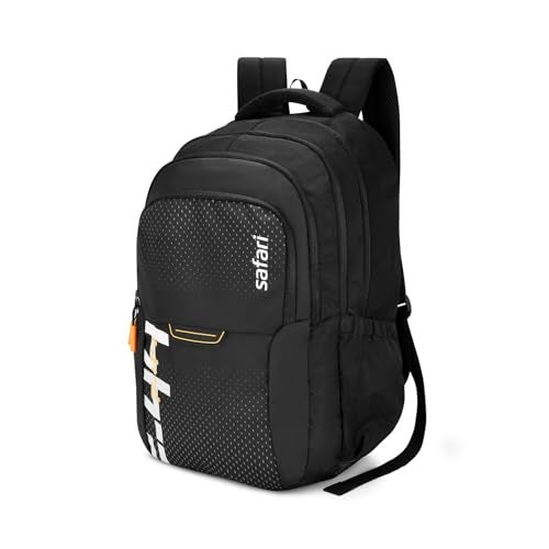 Safari Verge 37L School Bag for Boys & Girls, Casual 3 Compartment Printed Backpack Bag with Armor Base, Rain Cover, File holder, Bottle Holder and Organizer, College Bag for Men & Women, Color Black - Image 1