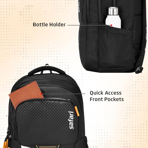 Safari Verge 37L School Bag for Boys & Girls, Casual 3 Compartment Printed Backpack Bag with Armor Base, Rain Cover, File holder, Bottle Holder and Organizer, College Bag for Men & Women, Color Black - Image 5