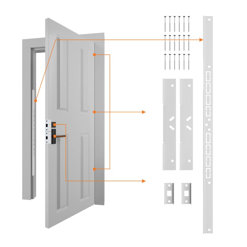 Door Armor MAX 5-Piece Kit - 46 Heavy Duty Steel Door Reinforcement System, Anti-Kick Security Plates for Jamb, Hinges u0026 Lock, Easy 30-Min Install with Template, Corrosion Proof Black - Image 1