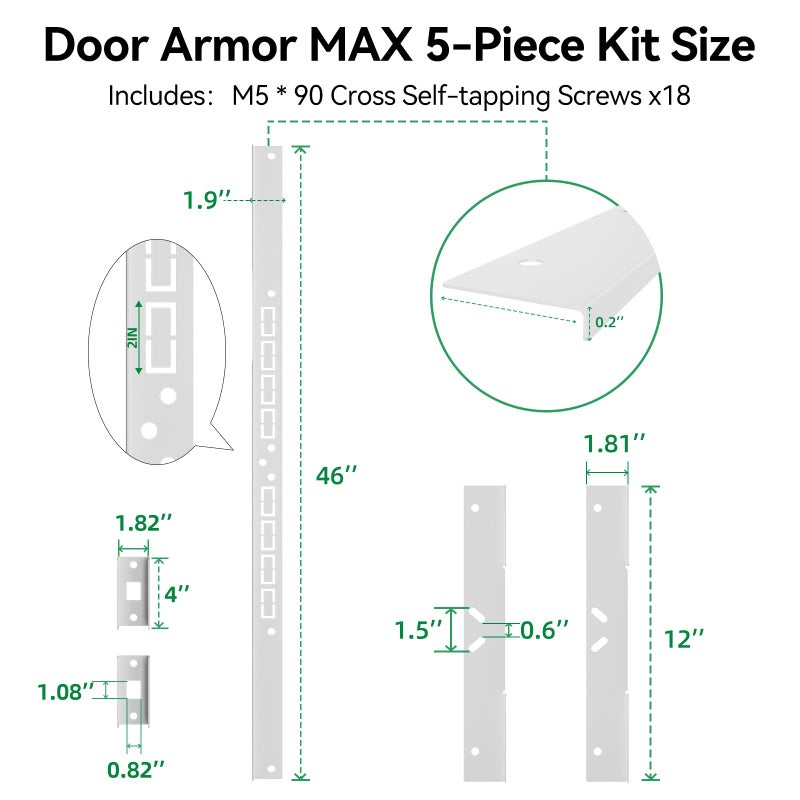Door Armor MAX 5-Piece Kit - 46 Heavy Duty Steel Door Reinforcement System, Anti-Kick Security Plates for Jamb, Hinges u0026 Lock, Easy 30-Min Install with Template, Corrosion Proof Black - Image 3