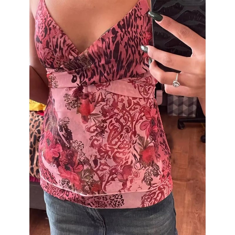 MANGMAO Emo Coquette Cropped Top Grunge 2000s Spaghetti Strap Tops Streetwear Vintage Camisole Y2k Cheetah Tops (Pink,M,Medium) - Image 3