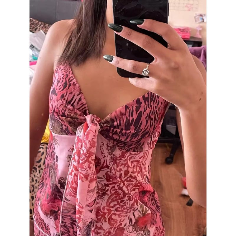 MANGMAO Emo Coquette Cropped Top Grunge 2000s Spaghetti Strap Tops Streetwear Vintage Camisole Y2k Cheetah Tops (Pink,M,Medium) - Image 4