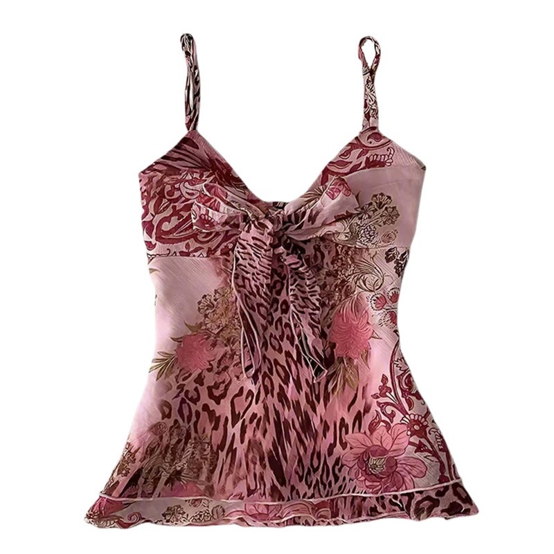 MANGMAO Emo Coquette Cropped Top Grunge 2000s Spaghetti Strap Tops Streetwear Vintage Camisole Y2k Cheetah Tops (Pink,M,Medium) - Image 1