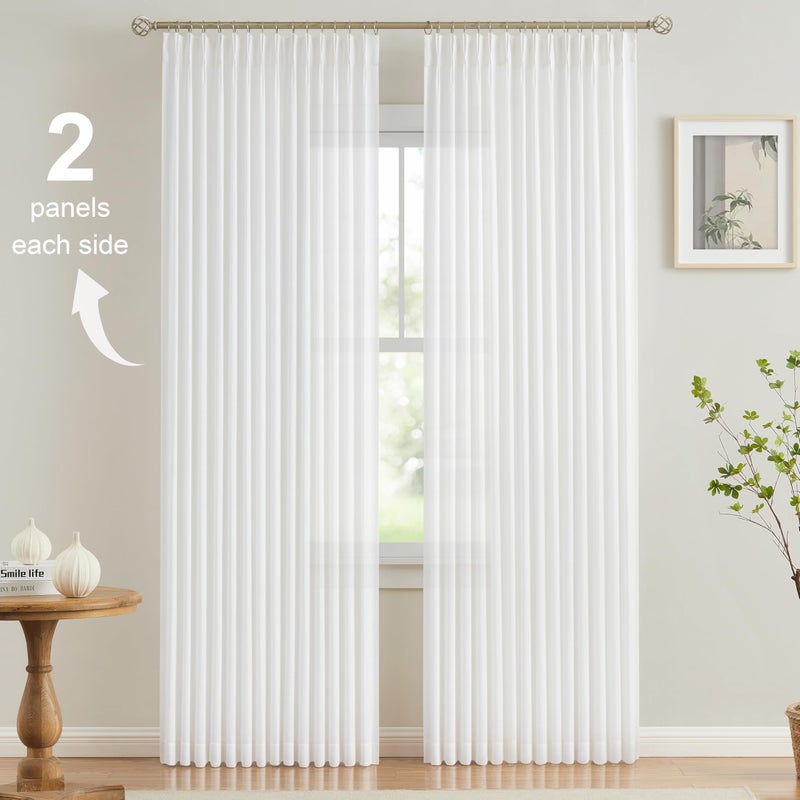 Vision Home White Pinch Pleated Semi Sheer Curtains Textured Light Filtering Window Curtains 90 inch for Living Room Bedroom Rayon Blended Pinch Pleat Drapes with Hooks 2 Panels 40" Wx90 L - Image 2