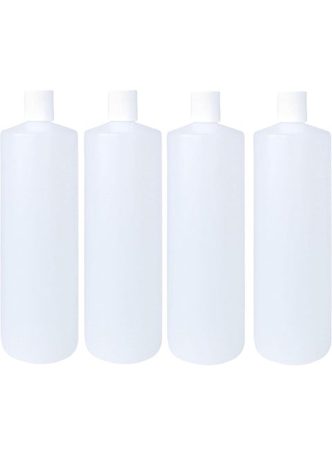 32oz 28/410 HDPE Plastic Cylinder Squeeze Bottles with Dispensing White Press Disc Top Caps, for Shampoo, Conditioner, Lotion, Any Liquid Products, Multi-Use Refillable Bottles (Pack of 4)