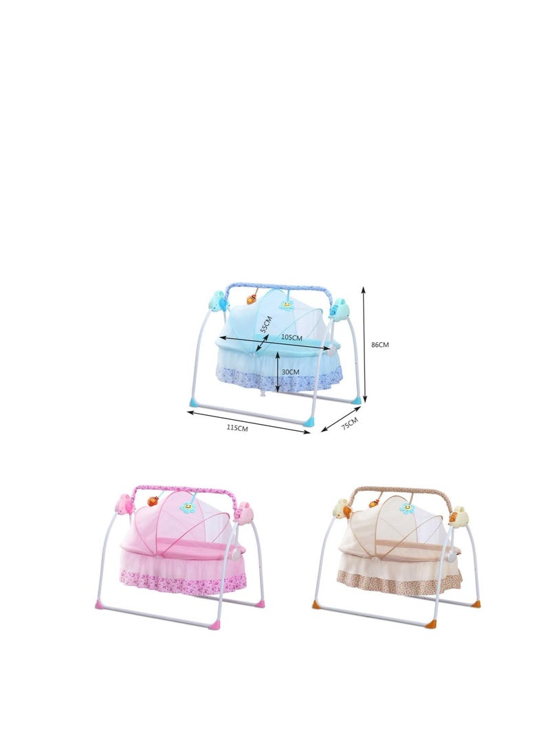 Baby Cradle, Electric Infant Swing Bed with Safety Belt/Bluetooth Music Player,Kids Rocking Crib Bedside Hammock with Mosquito Net,Mattress,Pillow for 0-2 Years Toddlers,Foldable Newborn Bassinet (A)  - Image 2