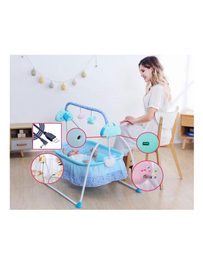 Baby Cradle, Electric Infant Swing Bed with Safety Belt/Bluetooth Music Player,Kids Rocking Crib Bedside Hammock with Mosquito Net,Mattress,Pillow for 0-2 Years Toddlers,Foldable Newborn Bassinet (A)  - Image 5