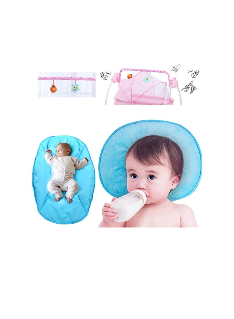 Baby Cradle, Electric Infant Swing Bed with Safety Belt/Bluetooth Music Player,Kids Rocking Crib Bedside Hammock with Mosquito Net,Mattress,Pillow for 0-2 Years Toddlers,Foldable Newborn Bassinet (A)  - Image 3