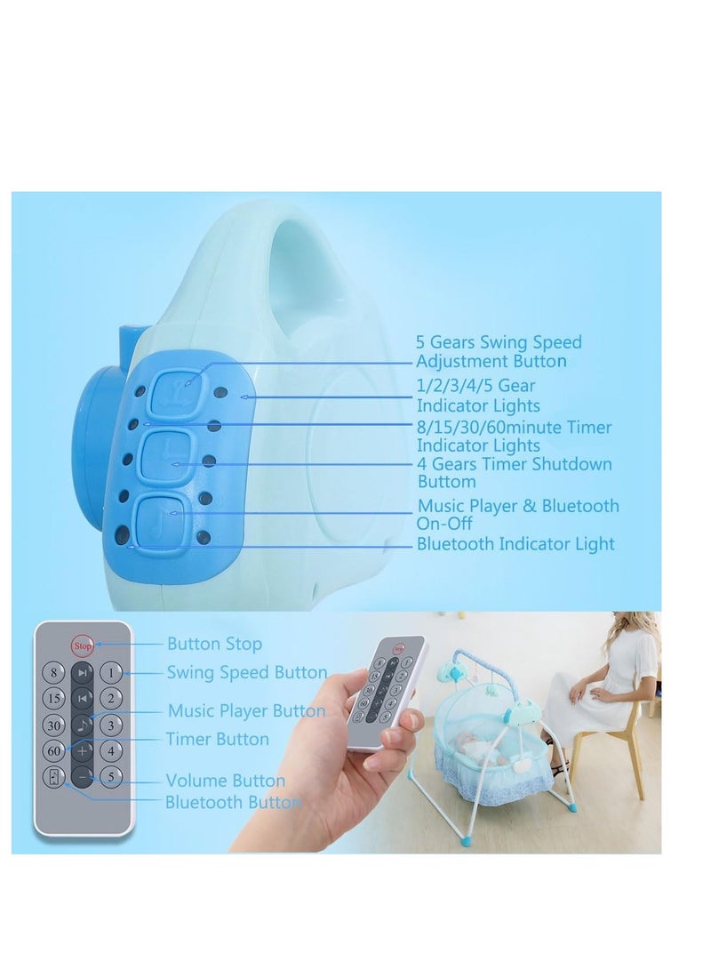 Baby Cradle, Electric Infant Swing Bed with Safety Belt/Bluetooth Music Player,Kids Rocking Crib Bedside Hammock with Mosquito Net,Mattress,Pillow for 0-2 Years Toddlers,Foldable Newborn Bassinet (A)  - Image 4