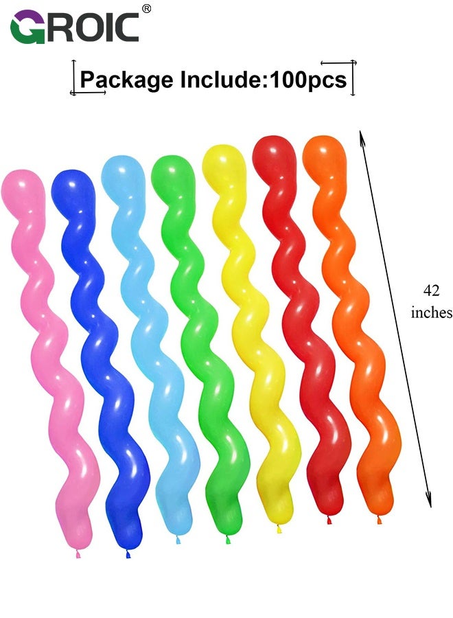 GROIC 100Pcs Thickened 40inch Latex Spiral Balloons, Long Colorful Party Balloons for Birthday Wedding Festival Party Supply Decorations, Mixed Color, 2.5G - Image 2