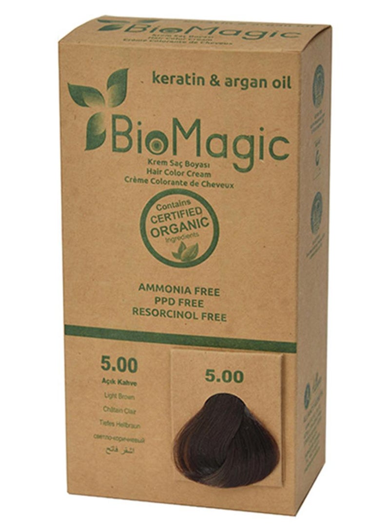 Hair Color Cream 5/00 Light Brown With Argan Oil And Keratin