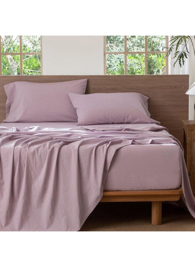 MooMee Bedding Sheet Set 100% Washed Cotton Linen Like Textured Breathable Durable Soft Comfy (Heathered Light Purple, King) - Image 5