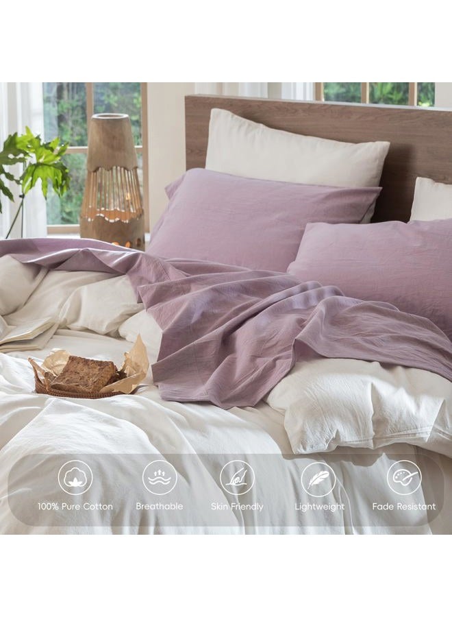 MooMee Bedding Sheet Set 100% Washed Cotton Linen Like Textured Breathable Durable Soft Comfy (Heathered Light Purple, King) - Image 4