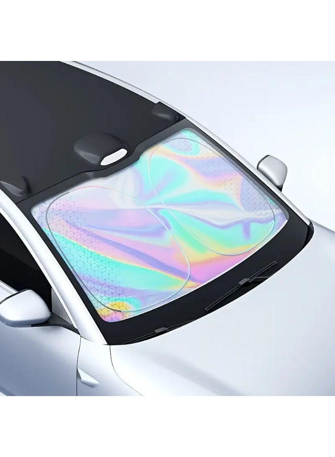 general 1pc Titanium Silver Alloy Laser Sunshade for Car Windshield - Four-Layer Physical Material, UV Protection, Heat Insulation, Lightproof, Ideal for Front and Rear Windows, Car Sunshade | Modern Car Accessory | Laser Printed Design, Sunshade for Car - Image 2