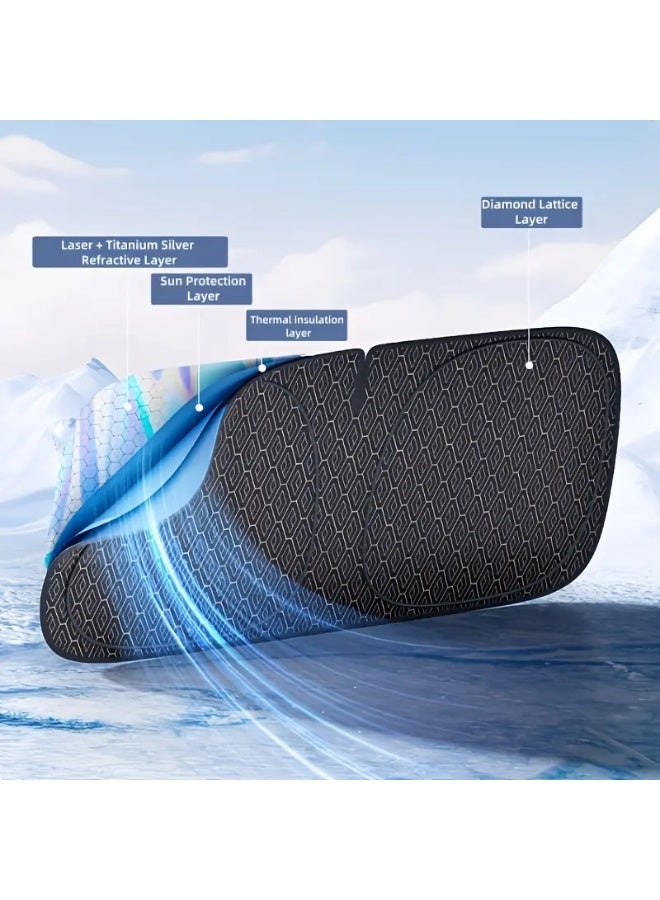 general 1pc Titanium Silver Alloy Laser Sunshade for Car Windshield - Four-Layer Physical Material, UV Protection, Heat Insulation, Lightproof, Ideal for Front and Rear Windows, Car Sunshade | Modern Car Accessory | Laser Printed Design, Sunshade for Car - Image 5