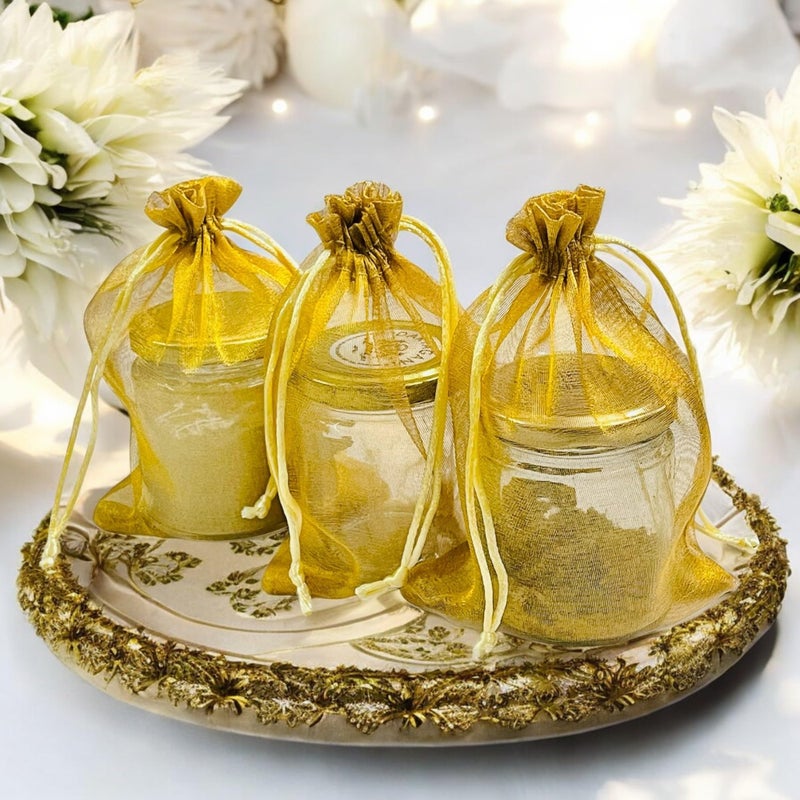 KRIWIN Organza Gift Bags with Drawstring Closure, 13 x 18 cm, Pack of 25 (Gold) - Image 2