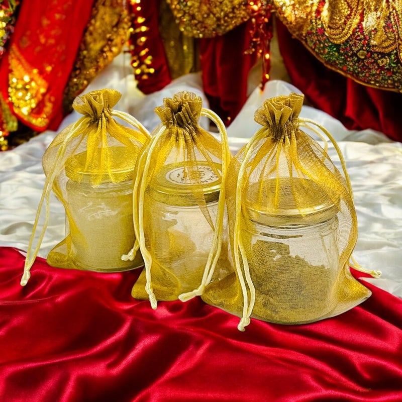 KRIWIN Organza Gift Bags with Drawstring Closure, 13 x 18 cm, Pack of 25 (Gold) - Image 5