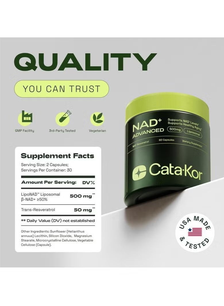 Cata-Kor Supplement Alternative – Liposomal NAD + Resveratrol – 30-Day Supply – High Purity NAD Supplement for Energy & Healthy Aging – 60 Capsules - Image 4