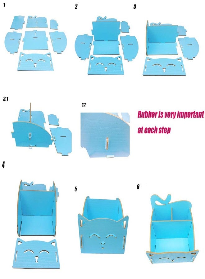 Artkingdome DIY Artwork Cat Folding Collection Pen Pencil Holder Cosmetic Organizer Desk Storage Sorter Blue - Image 4
