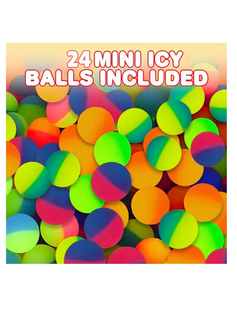 Bouncing Balls, Icy Bouncy Balls for Kids, Set of 24, Bouncing Balls with a Frosty Look and Extra-High Bounce, Frozen Birthday Party Favors, Goodie Bag and Piñata Fillers