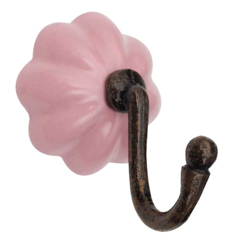 Indian-Shelf IndianShelf 1 Piece Pink Vintage Round Decorative Coat Hooks Kitchen Unique Ceramic Wall Hooks for Hanging Towel Hook Farmhouse Backpack Purse Hanger Heavy Duty Entryway Shower Robe Holder Hat Rack - Image 1