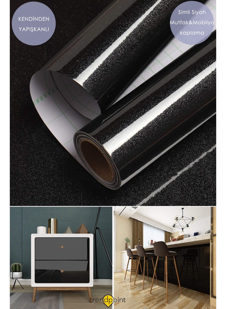 Trendpoint Self-Adhesive 60CM×100CM Silvery Black Wallpaper Kitchen Countertop Cabinet Table Covering  - Image 1